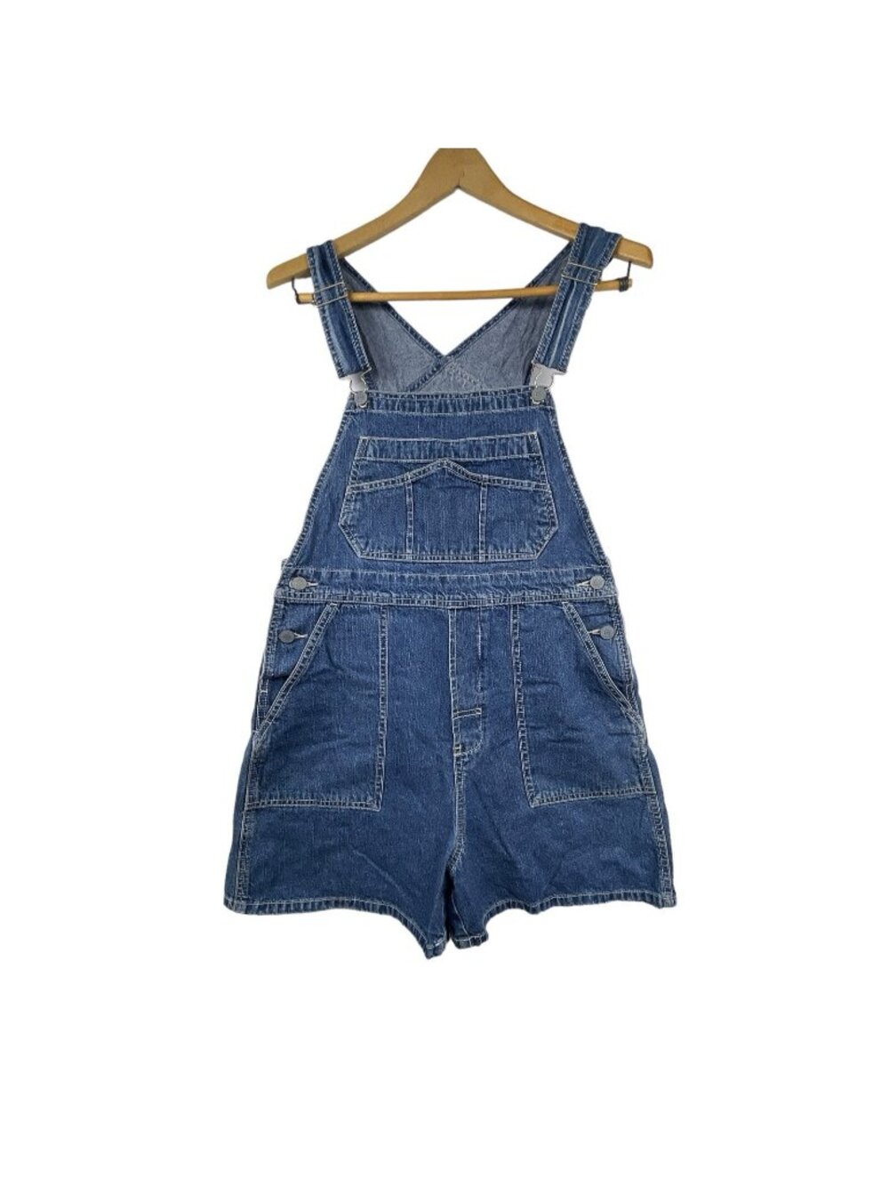 AE Supply Co. Dungarees Bib Overall Shorts Blue Denim Jean Utility VTG 90s Small